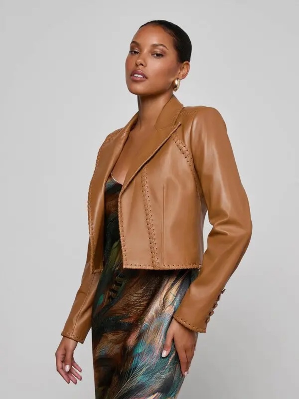 NWT L'AGENCE Dulcie Leather Whipstitch Blazer in Soft Cognac - Picture 2 of 9